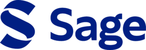 logo with Sage in dark blue letters